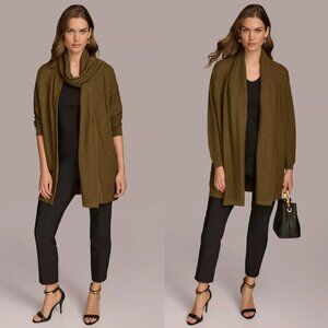 New Donna Karan New York Micro-Sequin Scarf Neck Beech Cardigan Size M